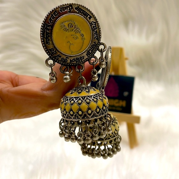 oxidised hand-painted beautiful jhumkas - Picture 4 of 12